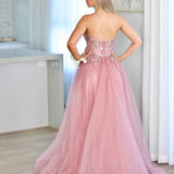 Aurora Strapless Corset Gown - Rose