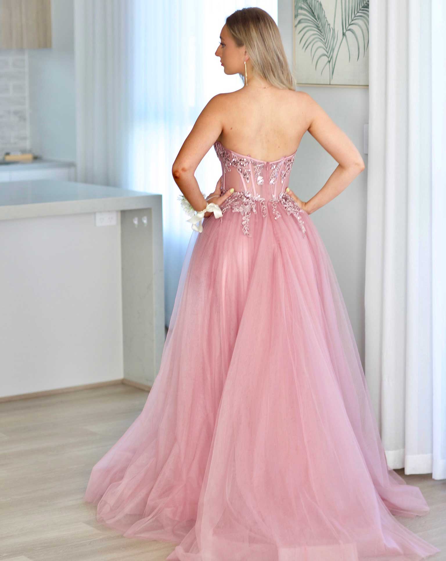 Aurora Strapless Corset Gown - Rose