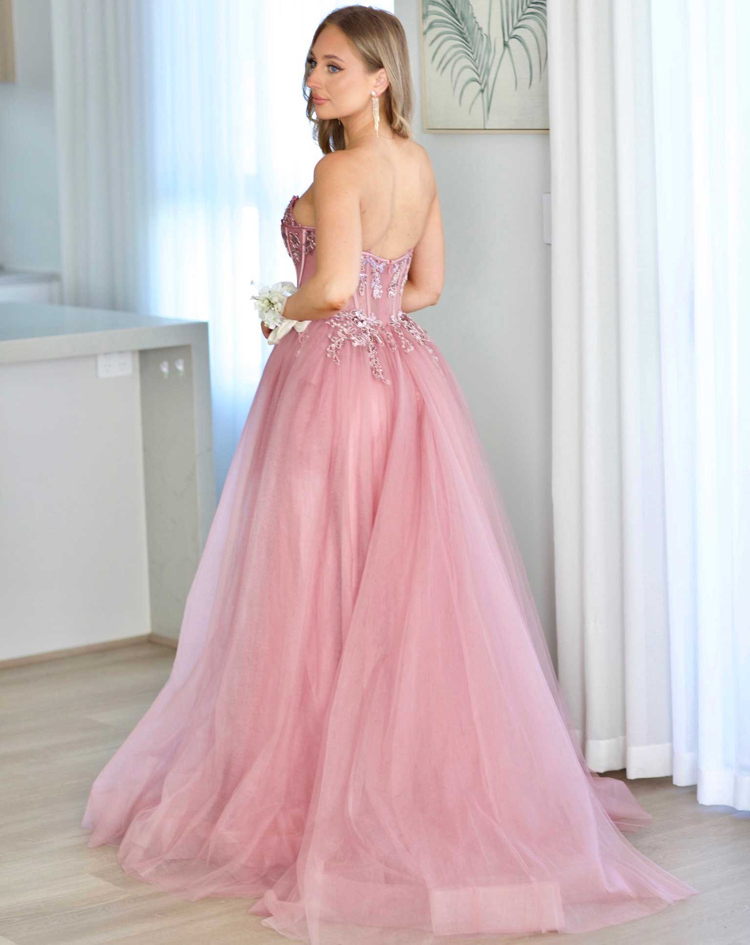 Aurora Strapless Corset Gown - Rose