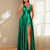 Ava Satin Gown - Emerald