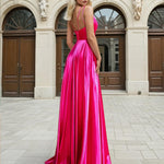 Ava Satin Gown Hot Pink Back