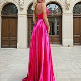 Ava Satin Gown Hot Pink Back