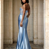 Ayla Strapless Corset Gown Dusty Blue Back