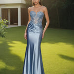 Ayla Strapless Corset Gown Antique Blue Front