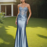 Ayla Strapless Corset Gown Antique Blue Front