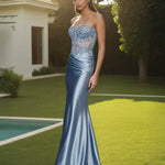 Ayla Strapless Corset Gown - Antique Blue Side