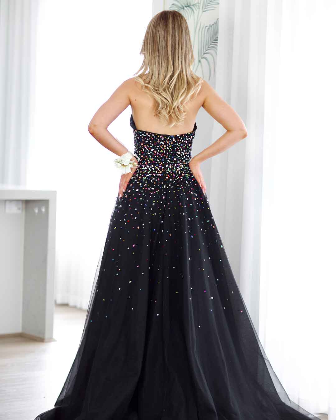 Beatrice Beaded Tulle Gown - Black