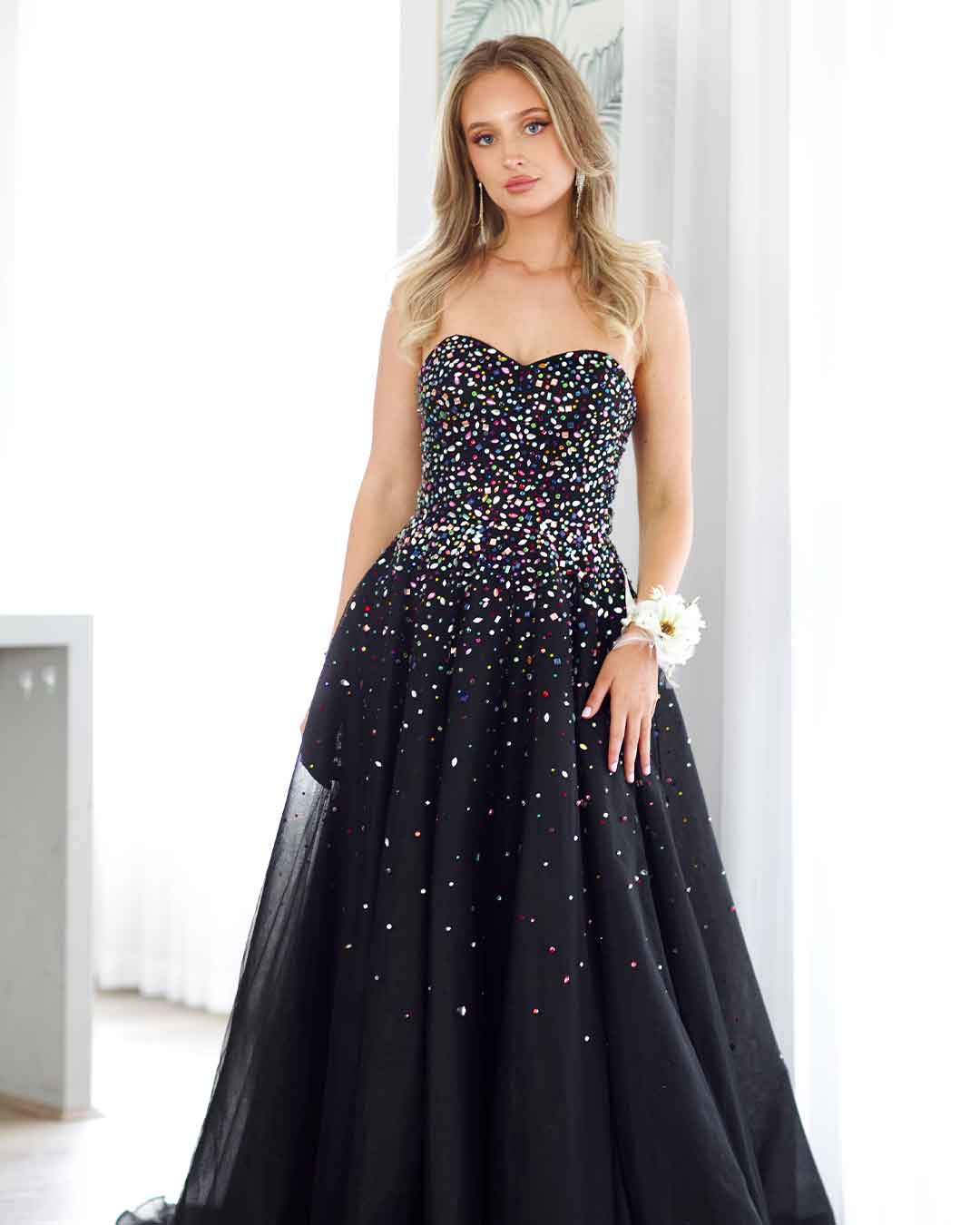 Beatrice Beaded Tulle Gown - Black