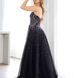 Beatrice Beaded Tulle Gown - Black