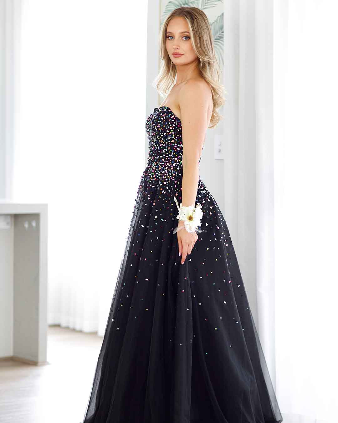 Beatrice Beaded Tulle Gown - Black