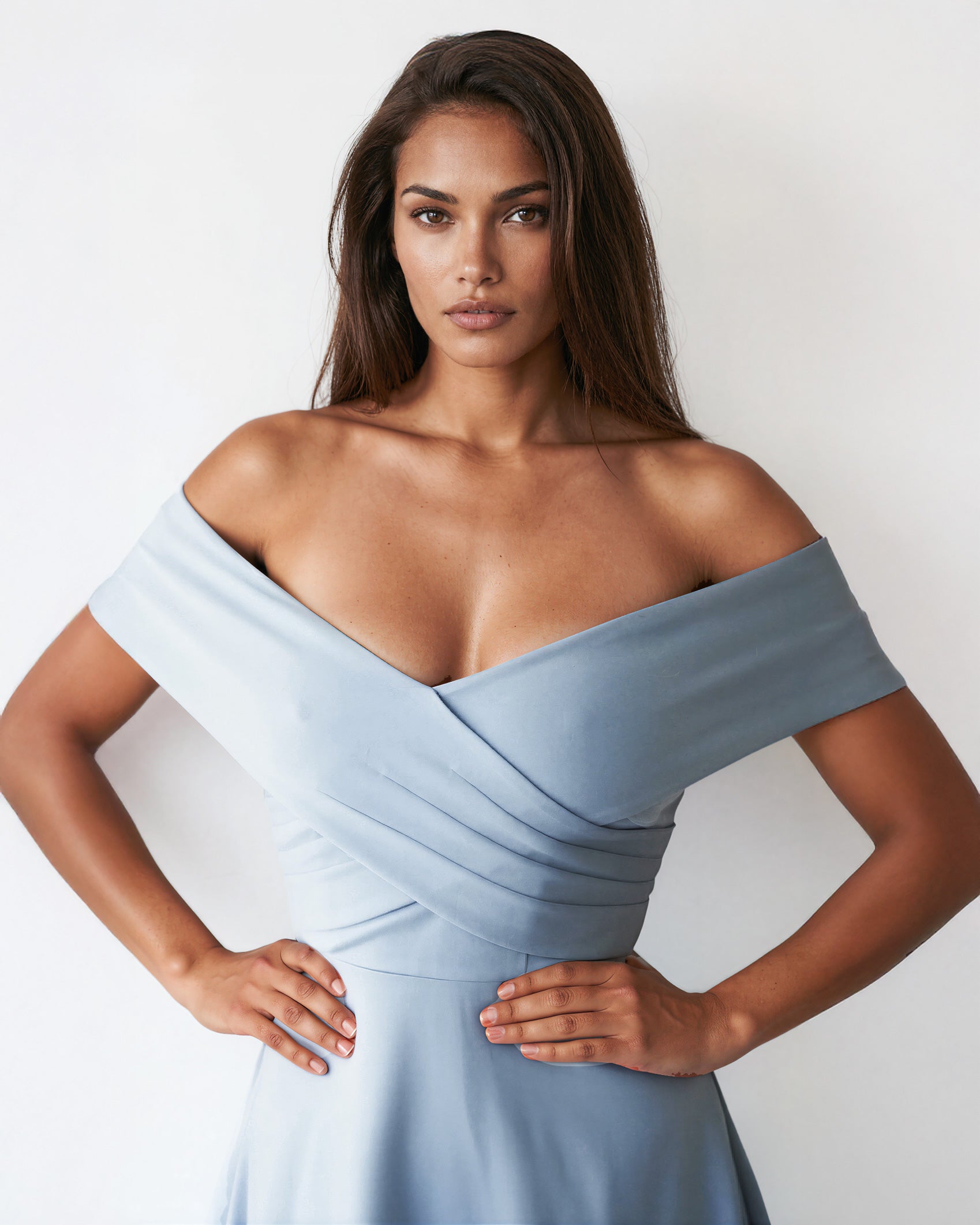 Belina Midi Dress Baby Blue Front Close