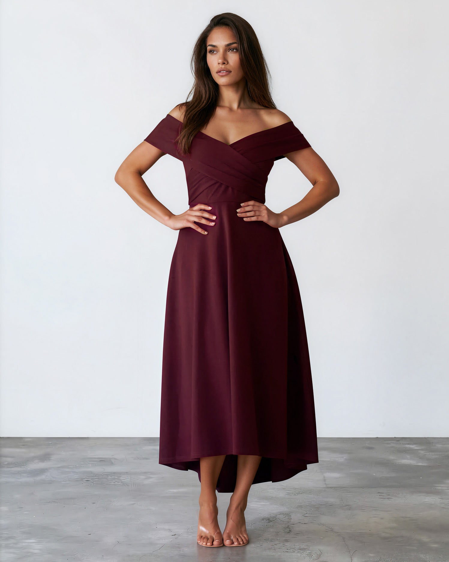 Belina Midi Dress Mahogany Front