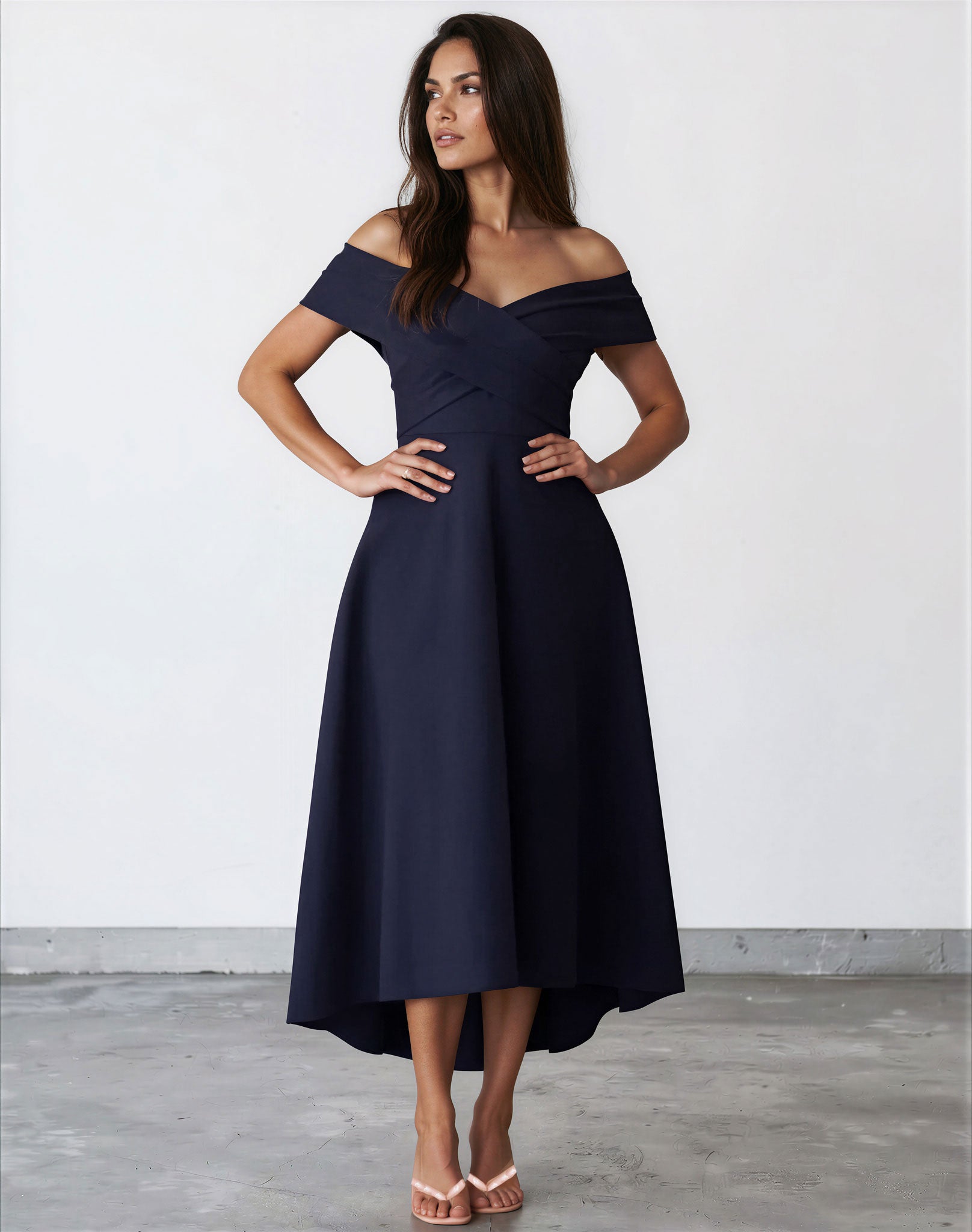 Belina Midi Dress Navy front
