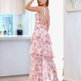 Bella Layered Chiffon Maxi Dress - Peach Floral