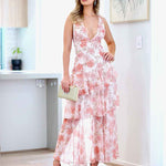 Bella Layered Chiffon Maxi Dress - Peach Floral