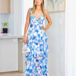 Bella Layered Chiffon Maxi Dress - Blue Floral