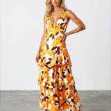 Bella Layered Maxi Dress Yellow Print front