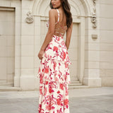 Bella Layered Maxi Dress Pink Print Back