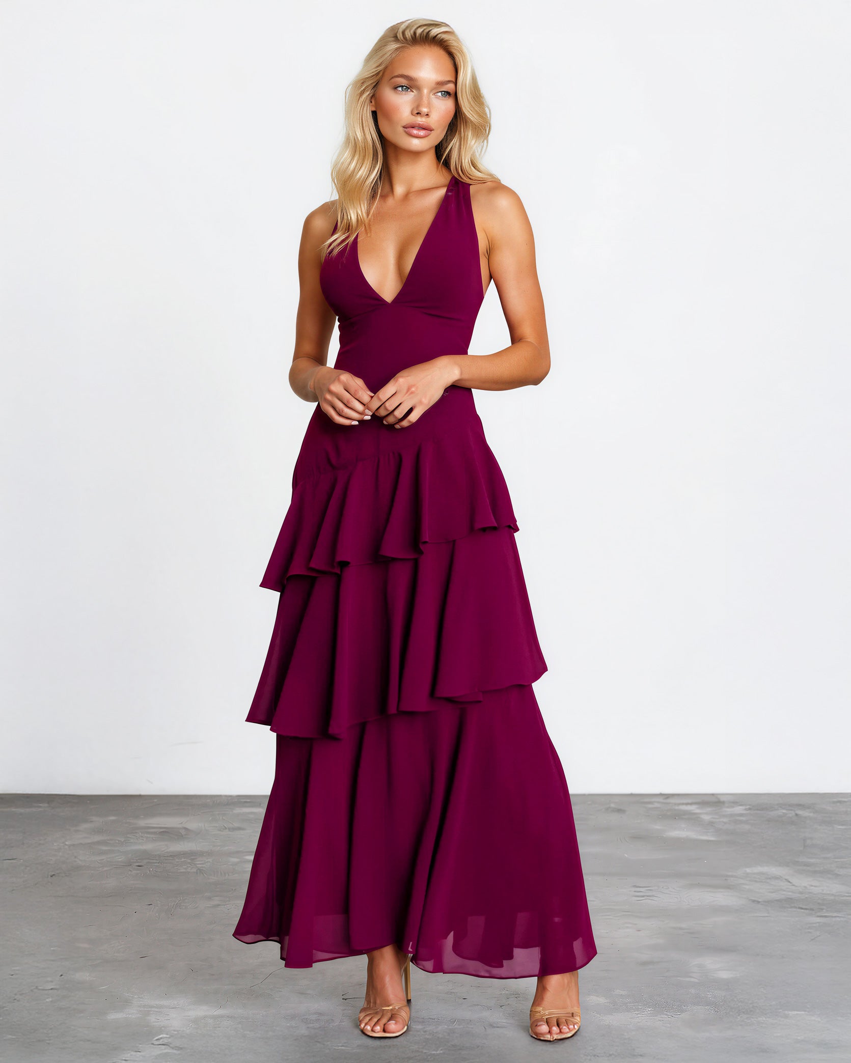 Bella Layered Maxi Dress Wine front