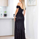 Bellatrix Off Shoulder Sequin Gown - Black