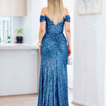 Bellatrix Off Shoulder Sequin Gown - Lapis Blue