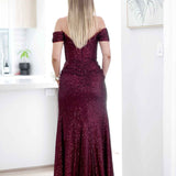 Bellatrix Off Shoulder Sequin Gown - Wine