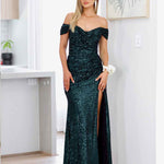 Bellatrix Off Shoulder Sequin Gown - Emerald