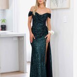 Bellatrix Off Shoulder Sequin Gown - Emerald