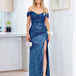 Bellatrix Off Shoulder Sequin Gown - Lapis Blue