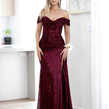 Bellatrix Off Shoulder Sequin Gown - Wine