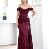 Bellatrix Off Shoulder Sequin Gown - Wine