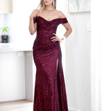 Bellatrix Off Shoulder Sequin Gown - Wine