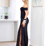 Bellatrix Off Shoulder Sequin Gown - Black