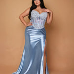 Bianca Strapless Corset Gown Blue Plus Size Front