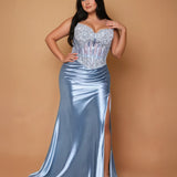 Bianca Strapless Corset Gown Blue Plus Size Front