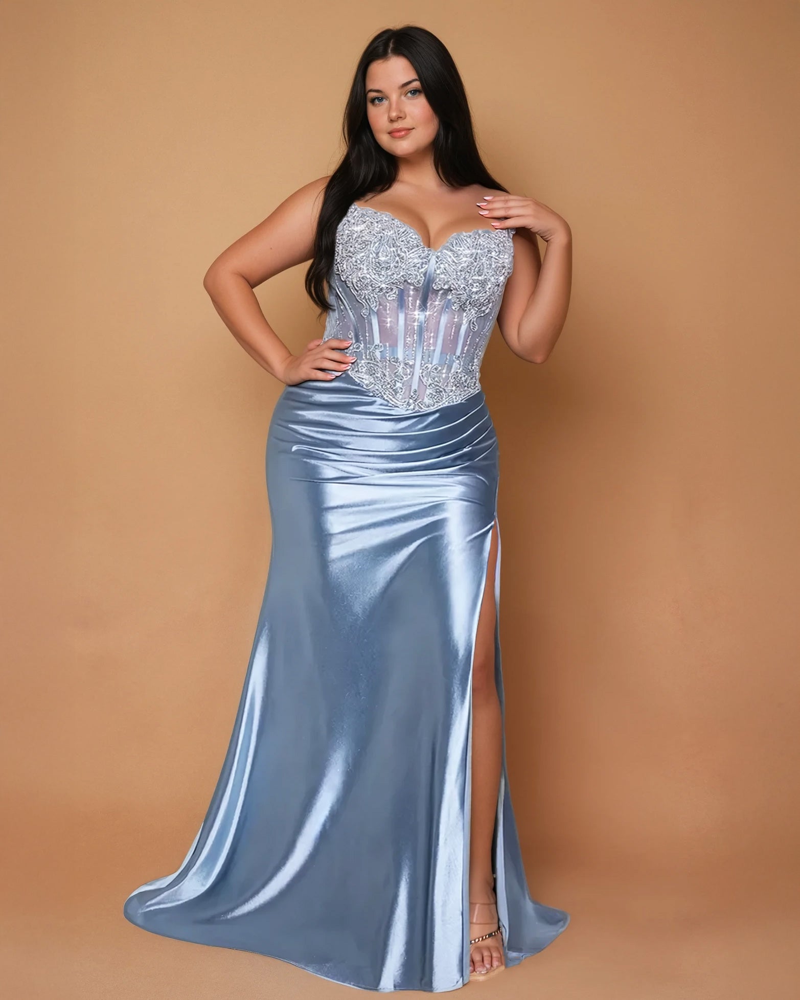 Bianca Strapless Corset Gown Blue Plus Size Front