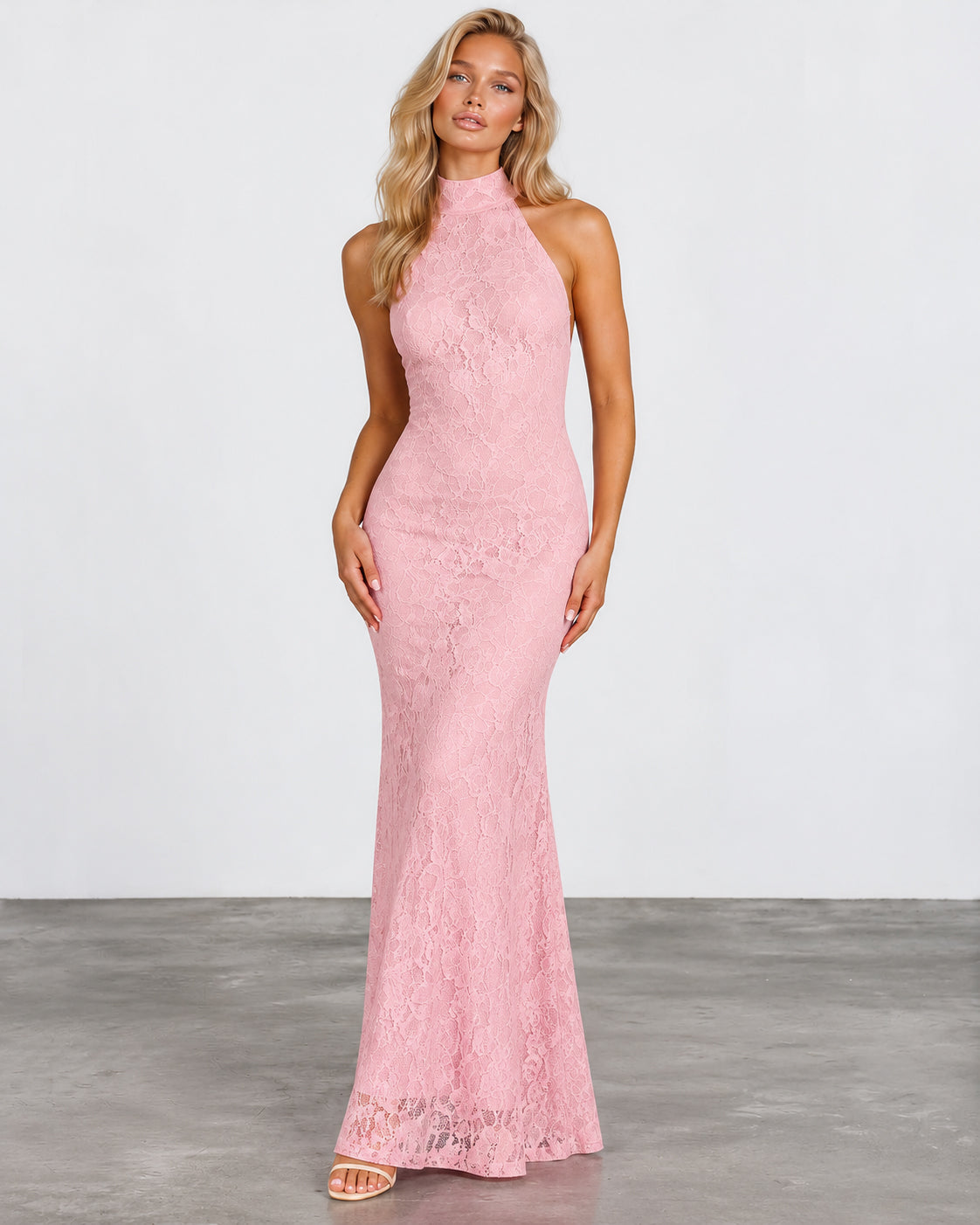 bridgette lace maxi pink front