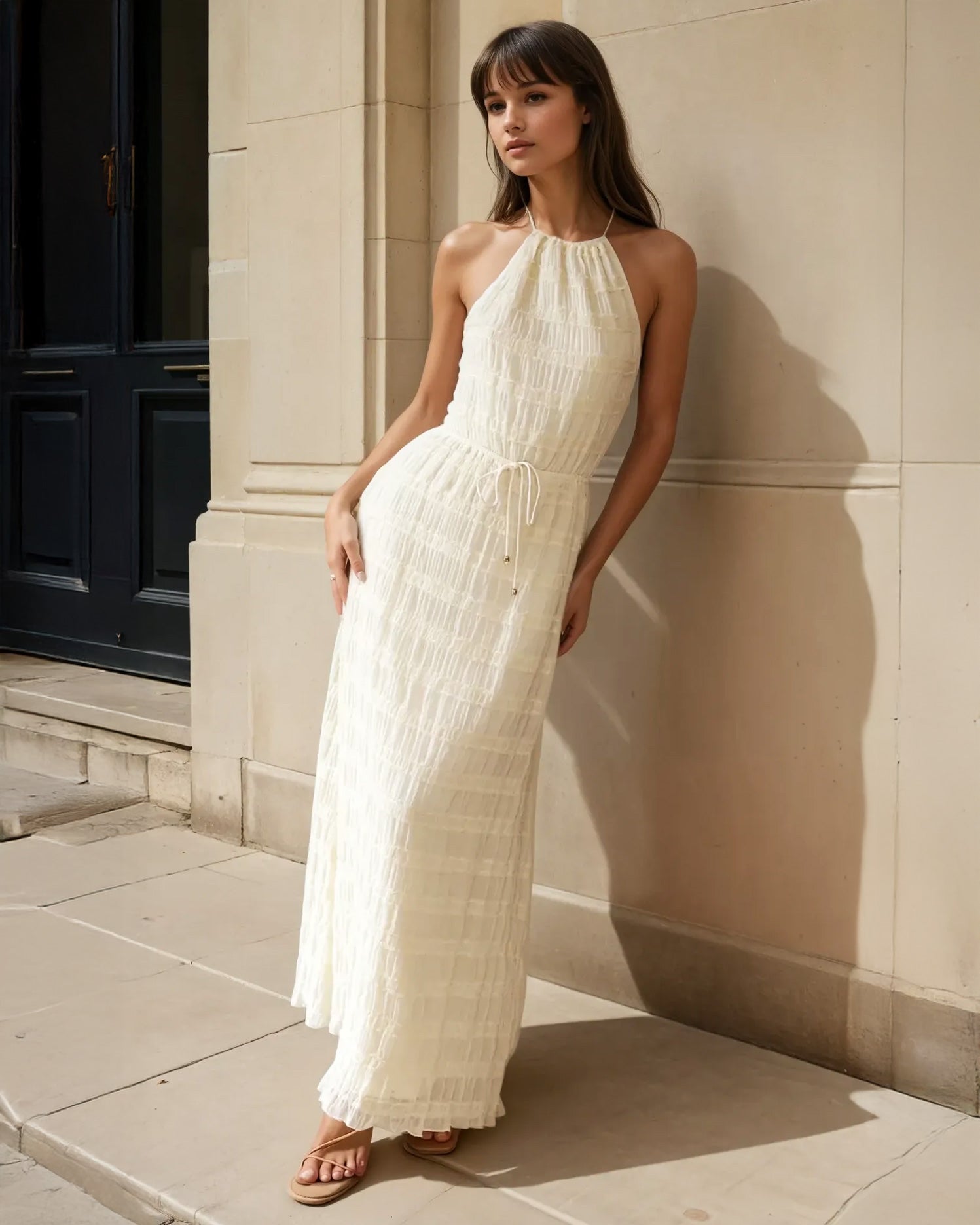 Calliope Maxi Dress Beige Front