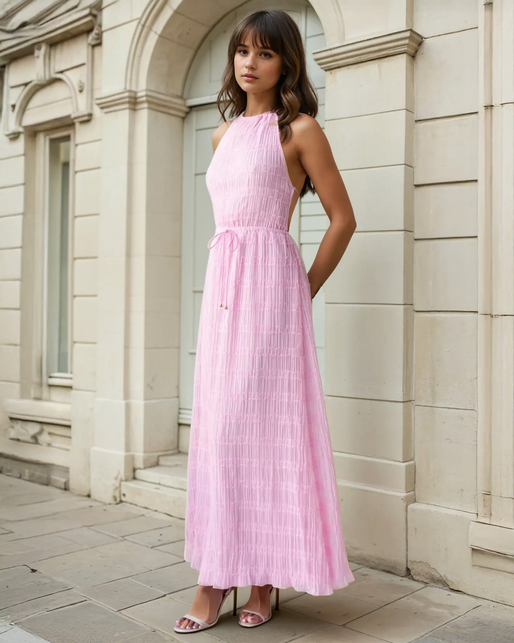 Calliope Maxi Dress Pink Front