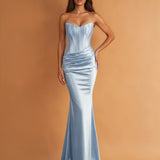Camila Corset Satin Gown Arctic Blue front