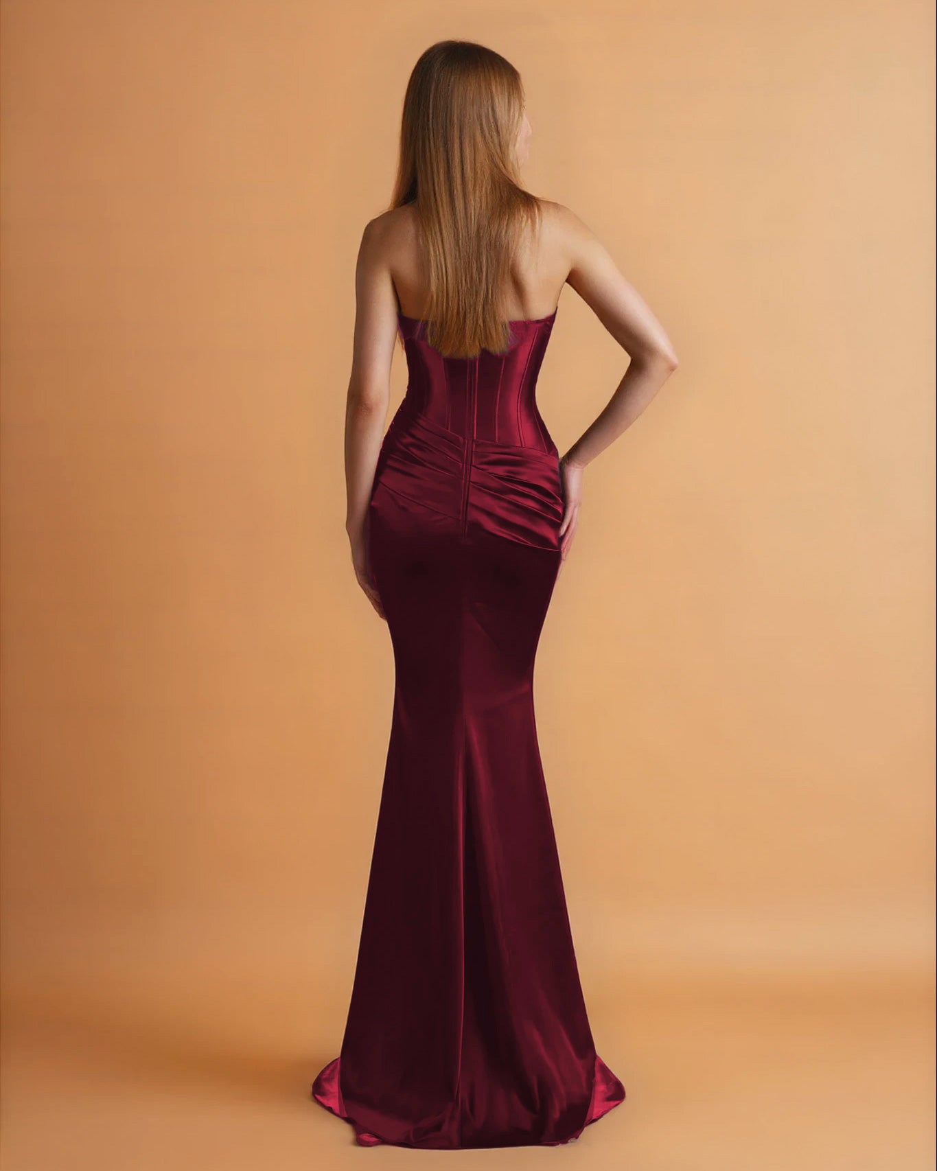 Camila Satin Corset Gown Mulberry Back