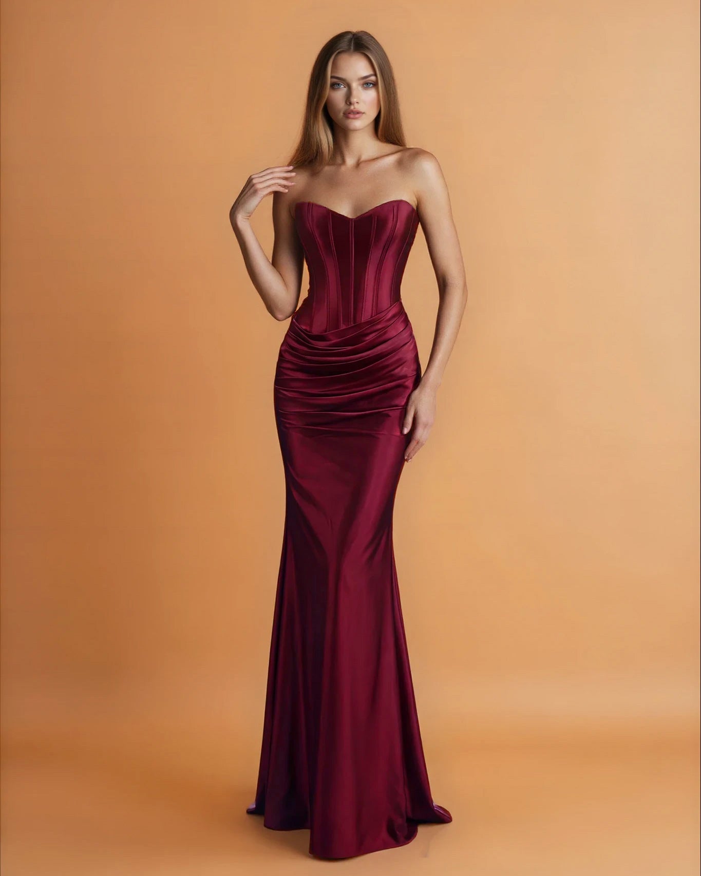 Camila Satin Corset Gown Mulberry Front