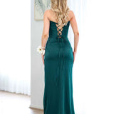 Carlee Corset Satin Gown - Emerald
