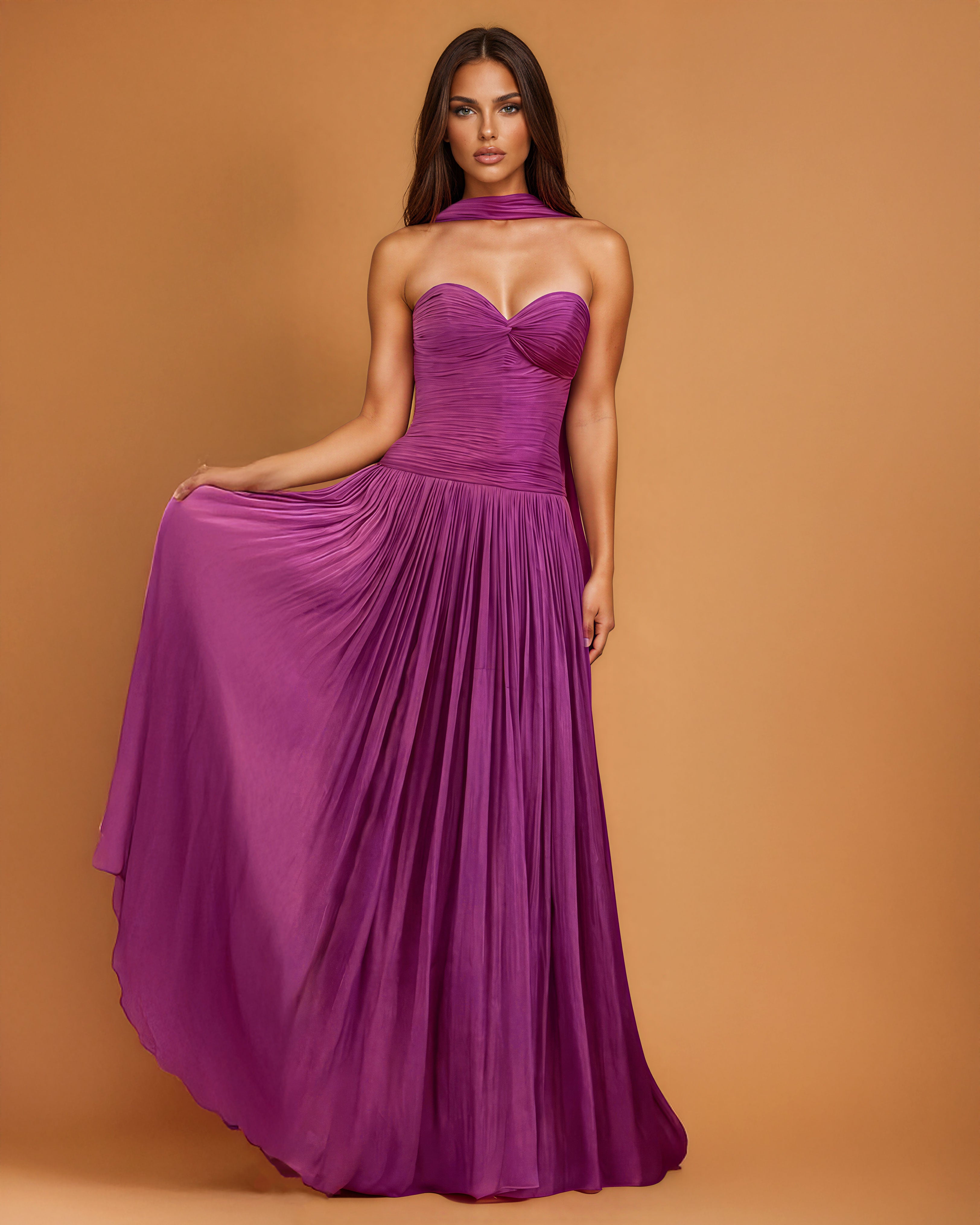 Carmel Chiffon Gown Mulberry front