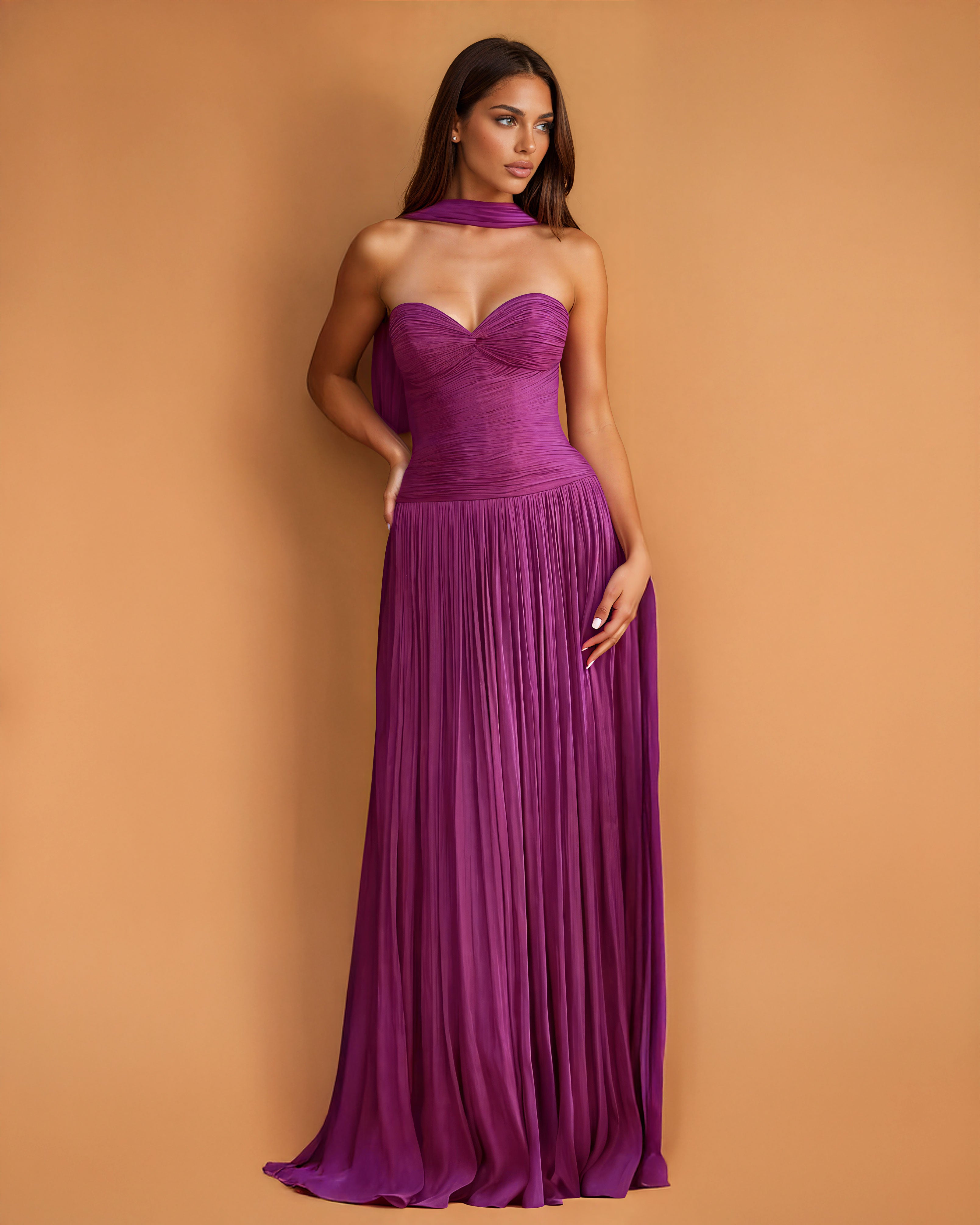 Carmel Chiffon Gown Mulberry front