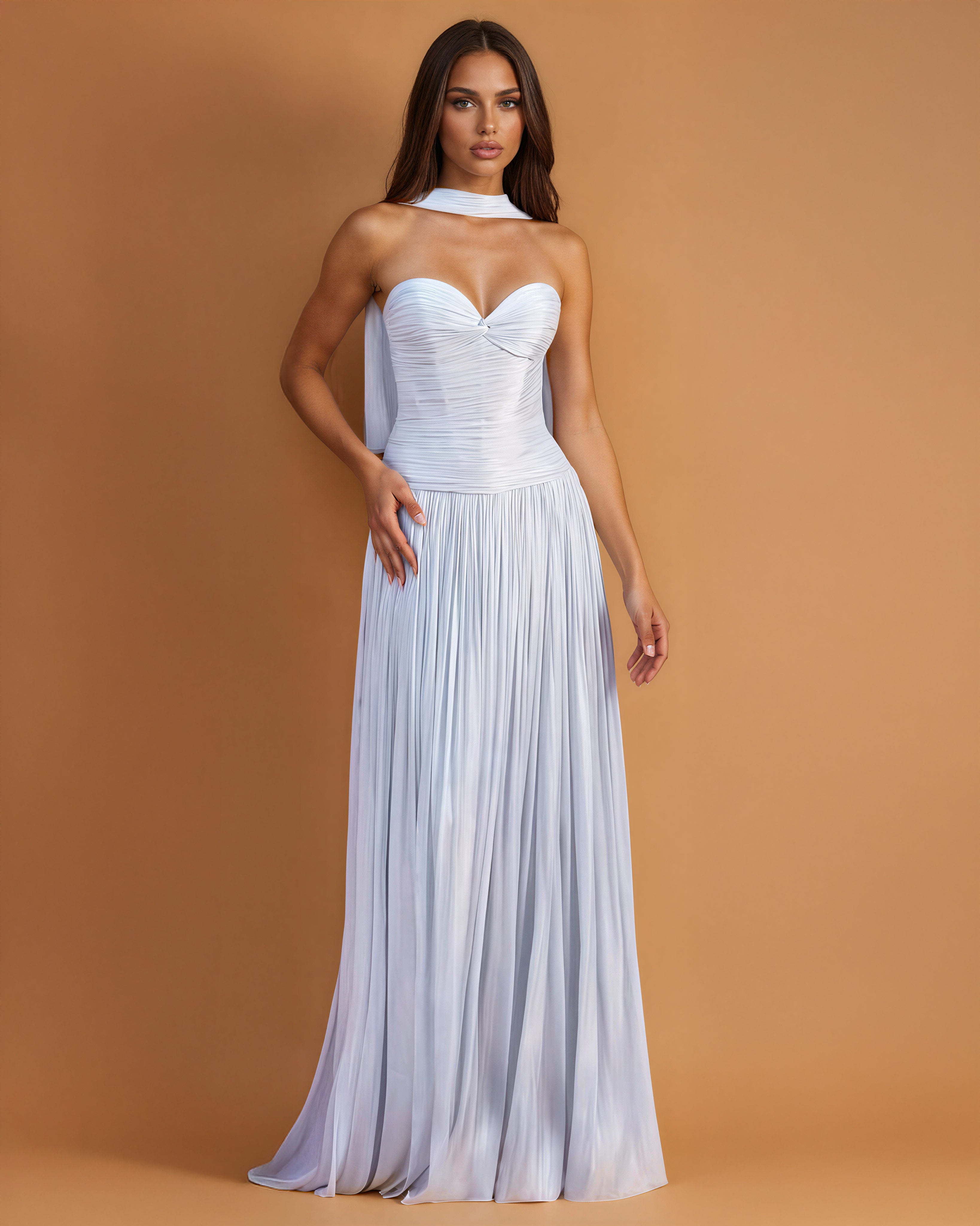 Carmel Chiffon Gown Sky Blue front