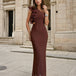 Cassiana Mesh Maxi Dress Chocolate Front