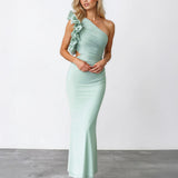 Cassiana Mesh Maxi Dress Sage Front