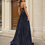 Caterina Strapless Glitter Gown Midnight  Back