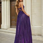 Caterina Strapless Glitter Gown Plum Back